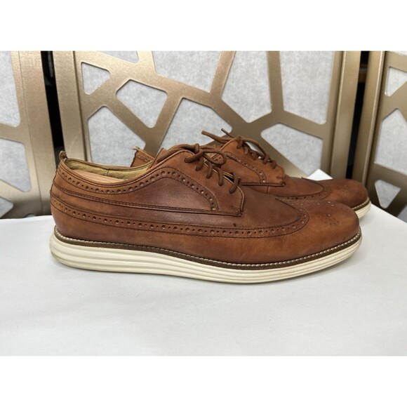 Cole Haan Grand Long Wing II Leather Brown C21133 Men Sz 10 M Oxford Derby Shoes - Picture 1 of 10